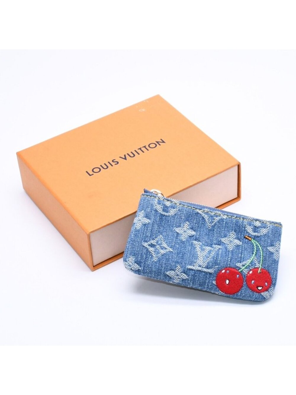 Louis Vuitton Pochette Cles Monogram Cherry Denim Coin Purse Takashi Murakami